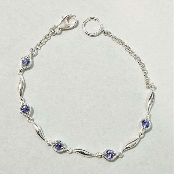 Tanzanite, Natural Stone, Station Bracelet. Beautiful Color, 7 Inches - Picture 1 of 7